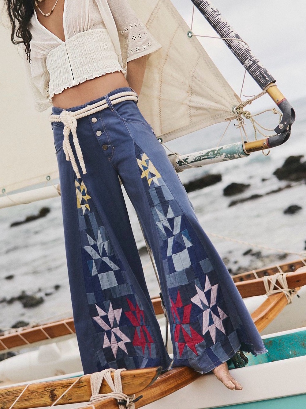 Free people we the free kaleidoscope wide leg pants jeans - Picture 2 of 11